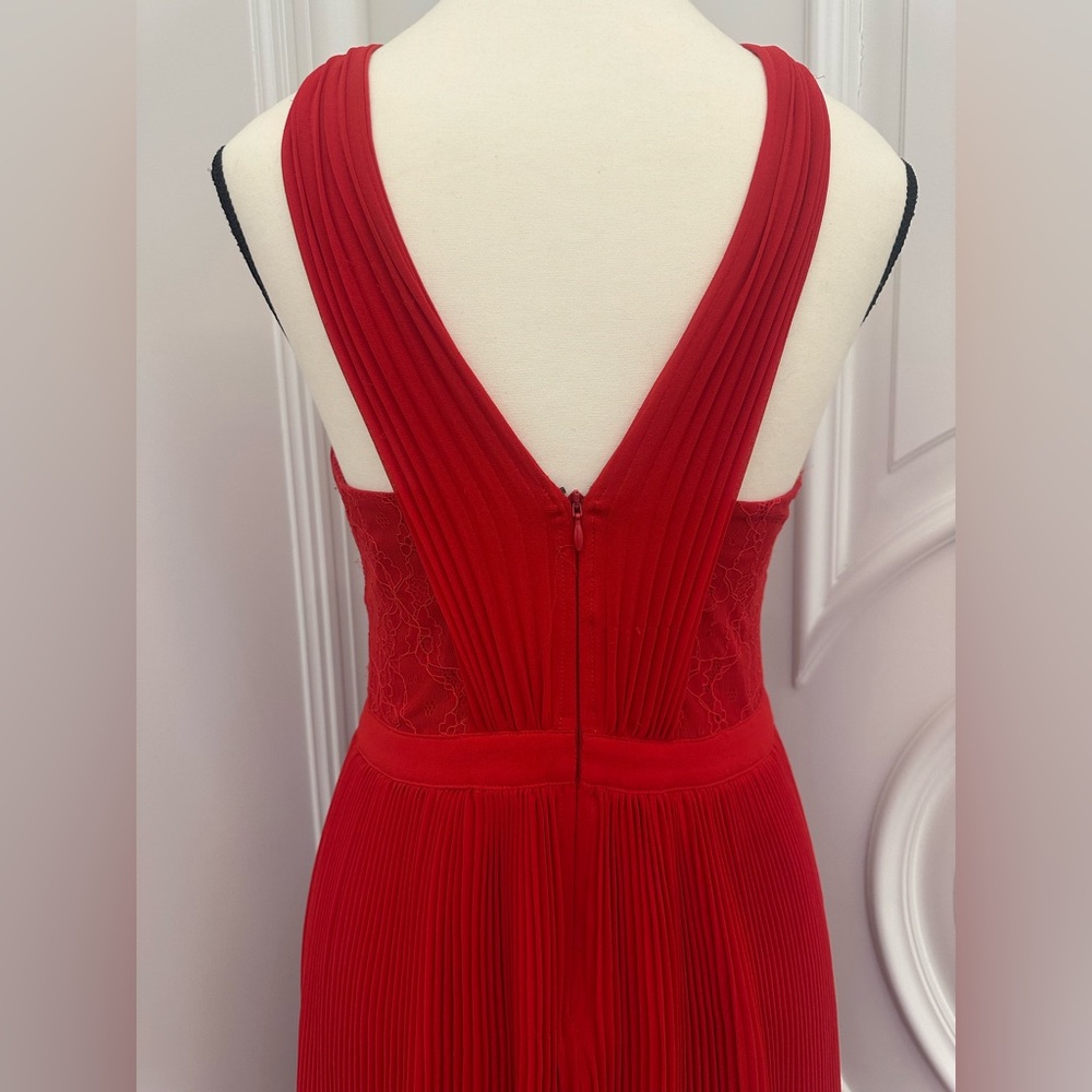 Guess Red Formal Lace Pleated Dress with Cut Out & Crisscross Neckline (Size 4) - Picture 7 of 13